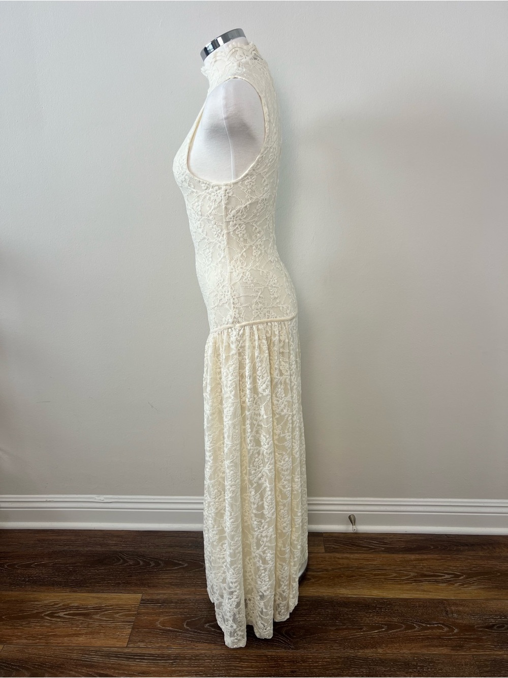 ZARA NWT Ecru Lace Maxi Dress Size S Sheer Mock Neck Wedding Bridal Boho - Picture 6 of 15